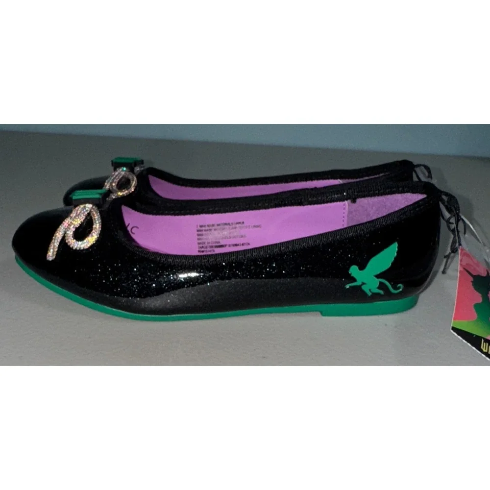 Girls 3 Shoes Ballet Flats Wicked Movie Embellished Slip-on Glitter Patent Black